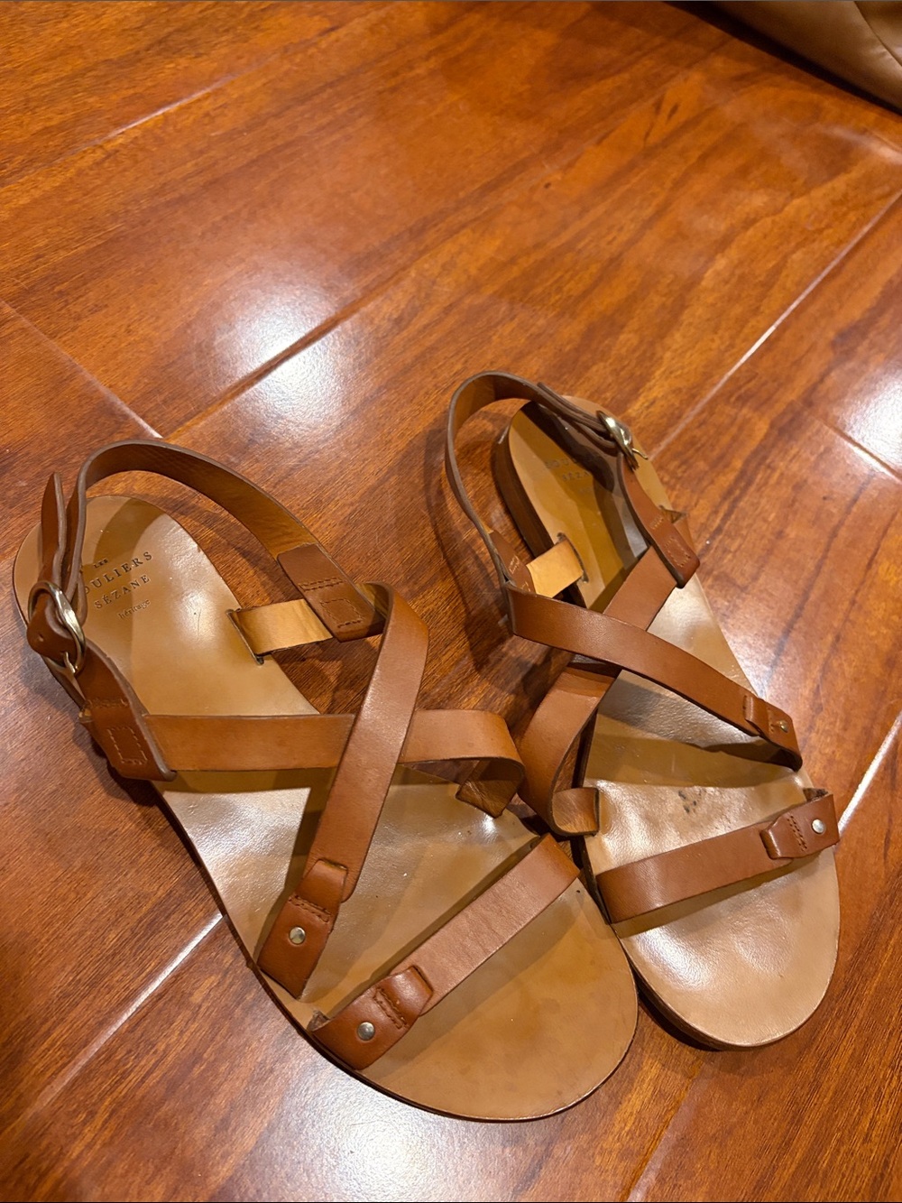 Sézane Tan Leather Strappy Sandals